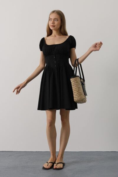 Beli Korseli Mini Elbise - Siyah