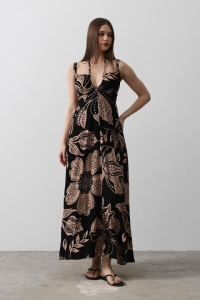 ASKILI VİSCON ELBİSE - Siyah