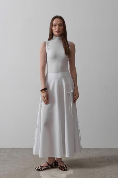 Fiyonk Kloş Etek - Beyaz