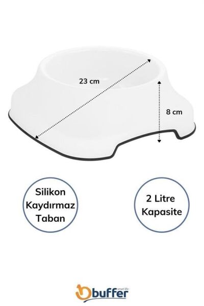BUFFER® Silikon Kaydırmaz Taban Plastik Kedi ve Köpek Mama ve Su Kabı 2 L