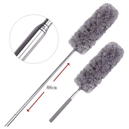 Buffer 140 Cm Teleskopik Uzatılabilir Mikrofiber Yumuşak Başlıklı Gri Toz Alma Fırçası  Toz Püskülü