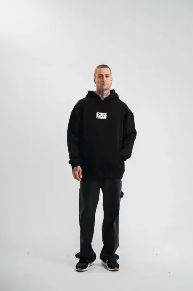 Unisex Kapşonlu Uzun Kol Patchli Nakışlı SweatShirt  - Siyah