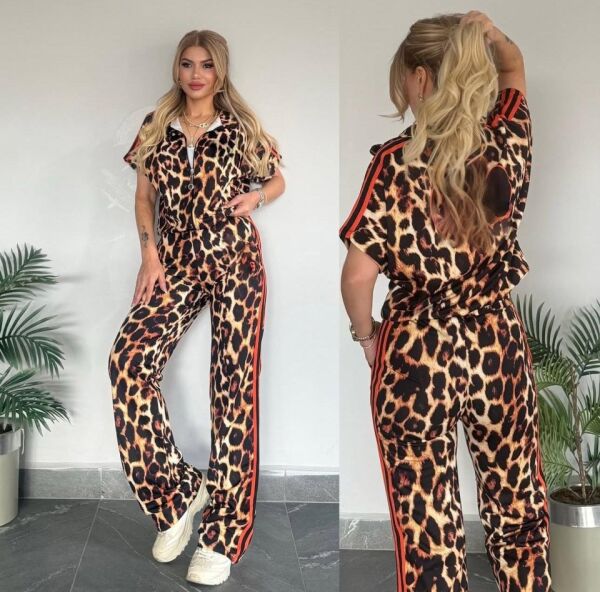 Kadın Dalgıç Kumaş Dijital Leopar Baskılı şerit Detaylı Takım