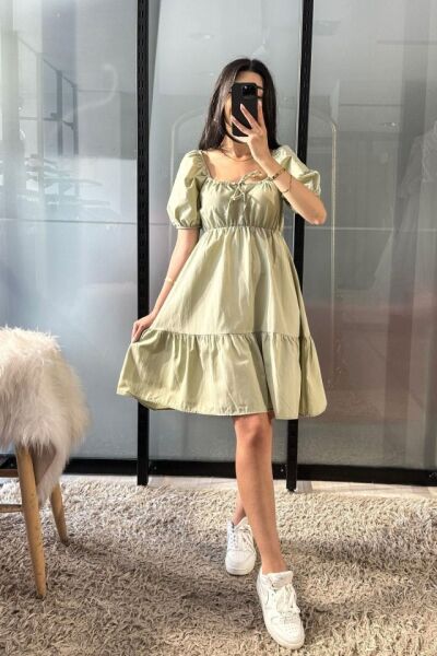 2351 Kloş Poplin Elbise - Çağla