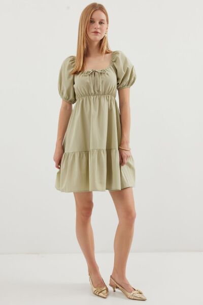 2351 Kloş Poplin Elbise - Çağla