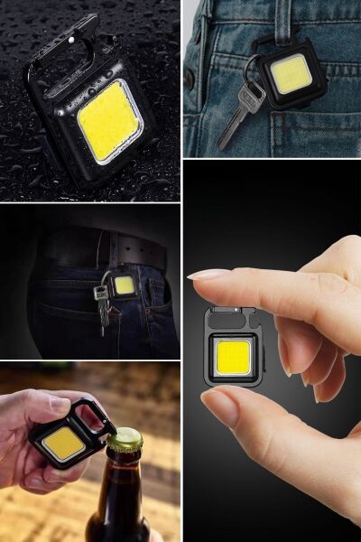BUFFER® Anahtarlıklı, Açacaklı,Güçlü Mıknatıslı 3 Farklı Led Modlu Mini Boy Asılabilen Led Kamp Aydınlatması,El Feneri