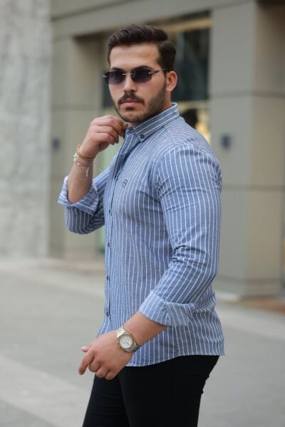 Erkek çizgili Uzun Kollu Gömlek