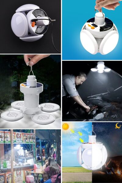 BUFFER® 5 Led'li 3 Farklı Işık Modlu Açılıp Kapanabilir Led Kanatlı Güneş Enerjili Solar Aydınlatma Asılabilir Kamp Feneri
