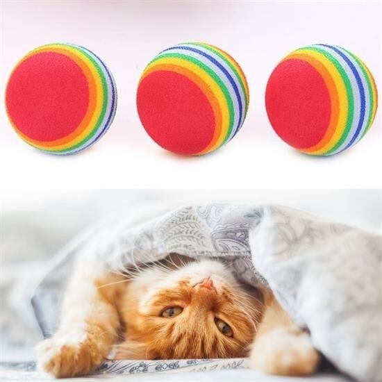 Buffer® 3lü Gökkuşağı Sünger Kedi Köpek Çiğneme Oyun Topu 4,2 cm