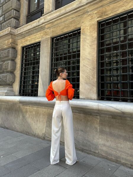Yüksek Bel Palazzo Metal Düğme  Pantolon
