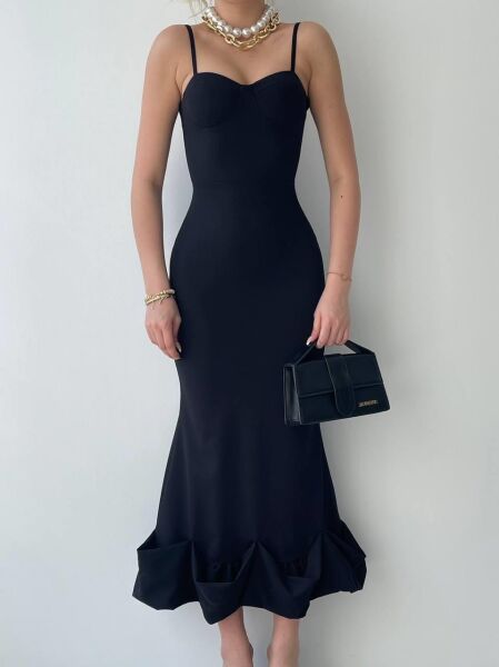 Dominic Eteği Büzgülü Midi Boy Elbise