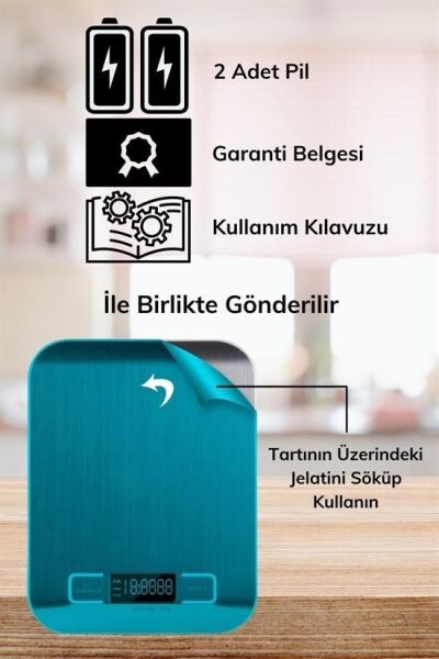 BUFFER® TF 1002 Hassas Ölçümlü  Maksimum 5 Kg Kapasiteli Led Ekran Platin Dijital Mutfak Tartısı