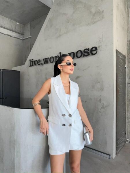 KETEN YELEK - ŞORT TAKIM - Beyaz