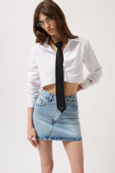 Asimetrik Kemer Denim Mini Etek