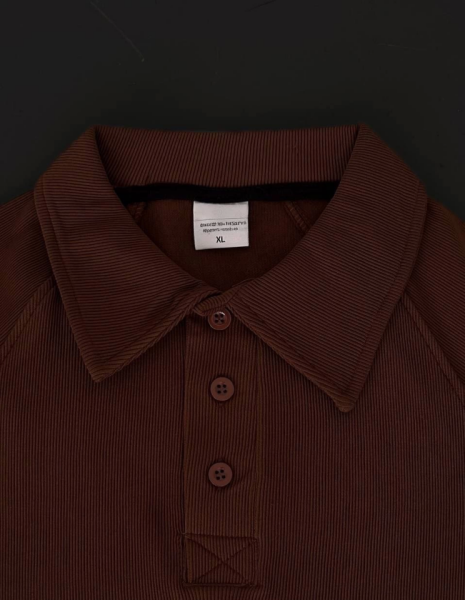Yakalı Patlı Kısa Kol T-shirt - Kahverengi