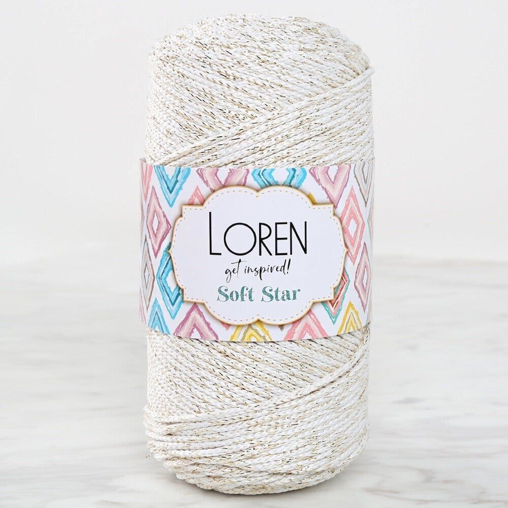Loren Soft Star Makrome İpi Sarı Simli Krem RM103