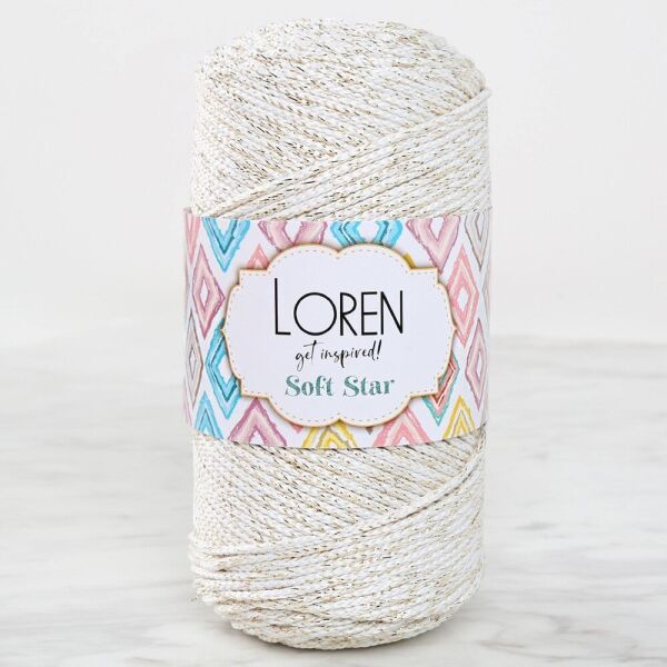 Loren Soft Star Makrome İpi Sarı Simli Krem RM103
