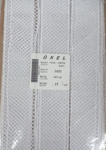 Dantel Polyester Güpür Bant Beyaz 15 Metre En 3 cm ON-1651-B