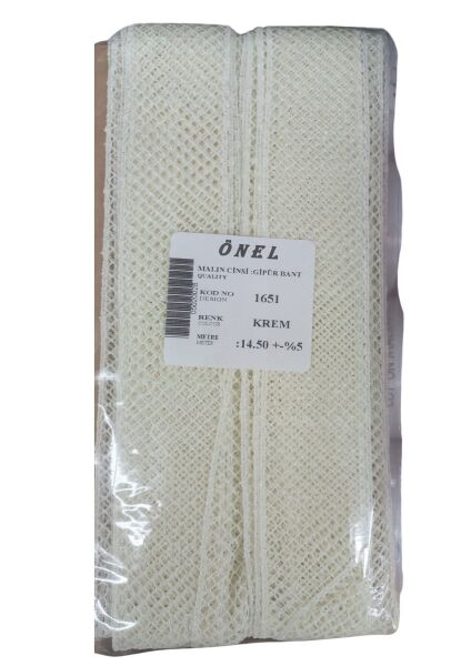Dantel Polyester Güpür Bant Krem 14,50 Metre En 3 cm ON-1651-KR