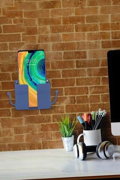 BUFFER® Duvar Tipi Yapışkanlı Kablo Tutuculu Telefon,Kumanda Tutucu Plastik Aparat