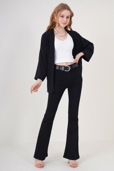 5862 Örme Kimono - Siyah