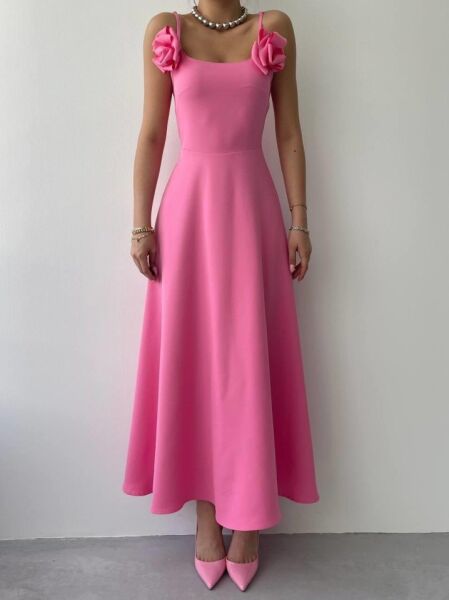 Matilda Gül İp Askılı Elbise