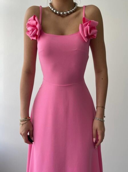 Matilda Gül İp Askılı Elbise