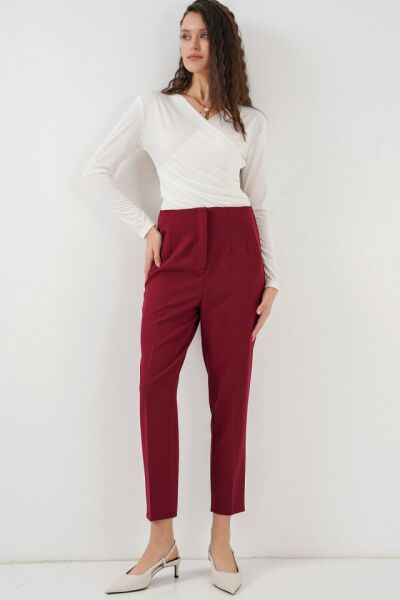 6650 Yüksek Bel Kumaş Pantolon - Bordo