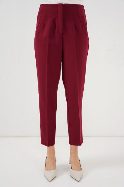 6650 Yüksek Bel Kumaş Pantolon - Bordo