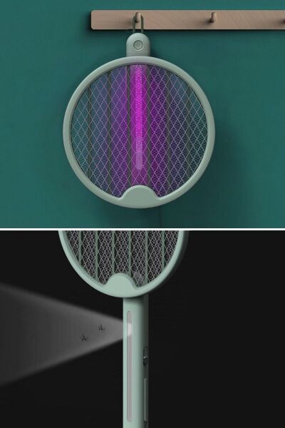 BUFFER® Tenis Raketi Tipi Masaüstü Olabilen Gece Lambalı Sinek Kovucu,Öldürücü Raket