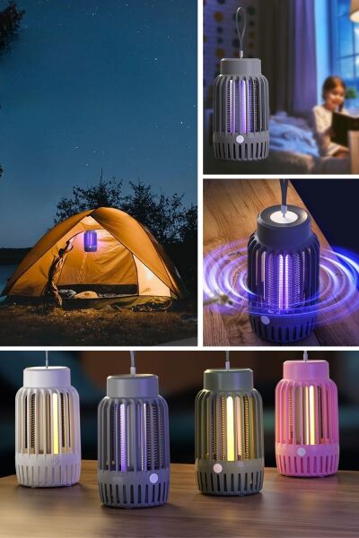 BUFFER® 2'si 1 Arada Şarjlı,Mor UV Işıklı Sinek Öldürme Aparatı ve  Kamp Tipi Askılı Gece Lambası