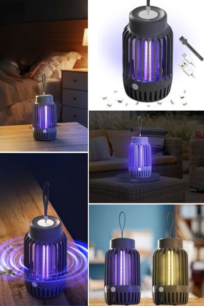 BUFFER® 2'si 1 Arada Şarjlı,Mor UV Işıklı Sinek Öldürme Aparatı ve  Kamp Tipi Askılı Gece Lambası
