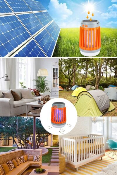 BUFFER® Askılı Solar Enerji İle Şarj Olabilen Sinek Öldürücü Kamp Feneri Işıldak