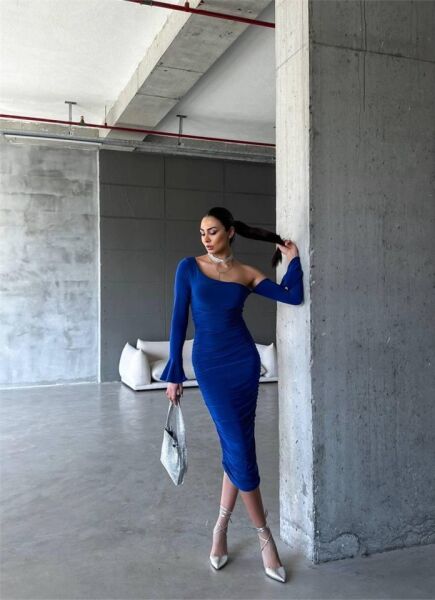 SANDY DRAPE ELBİSE İSPANYOL KOL - Mavi