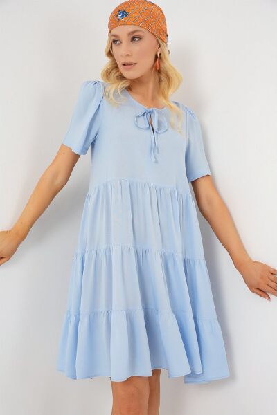 Kısa Kol Kısa Elbise 2554 - Mavi