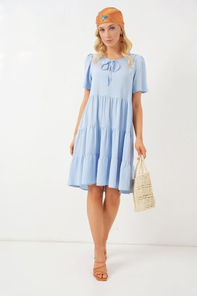 Kısa Kol Kısa Elbise 2554 - Mavi