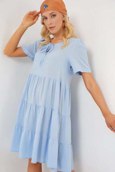 Kısa Kol Kısa Elbise 2554 - Mavi