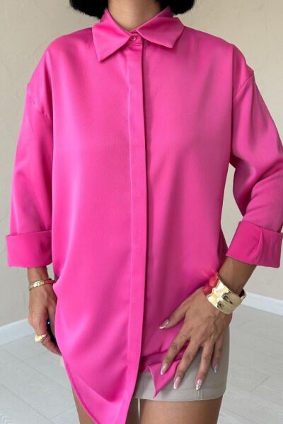 Fuşya Çıtçıtlı Saten Gömlek