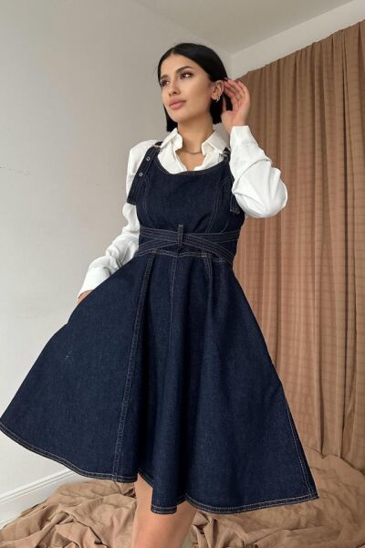 Mavi Kuplu Kot Elbise