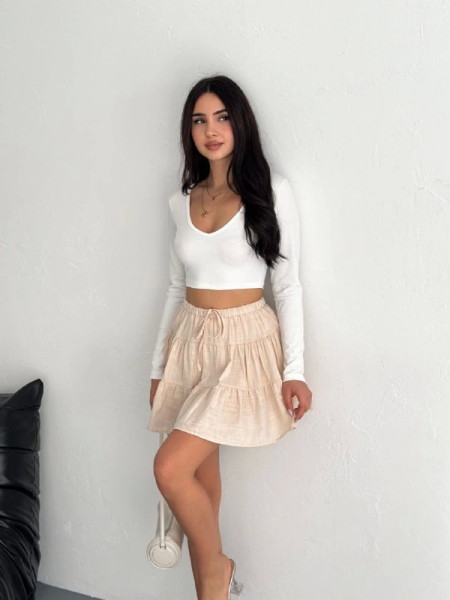 Keten Şortlu Etek - Bej