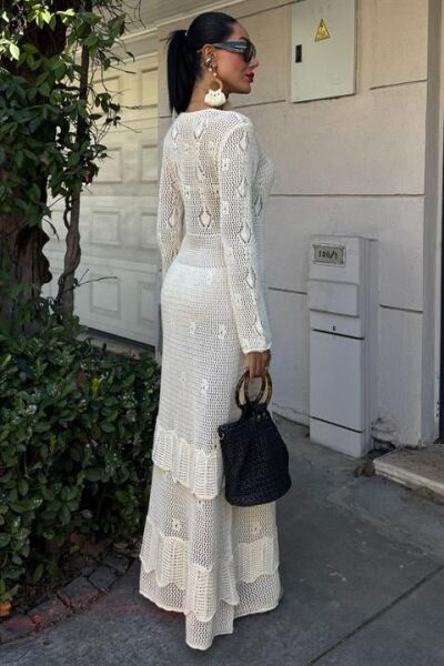 Düğme Detaylı Ve Kat Etekli Etnik Elbise 2859