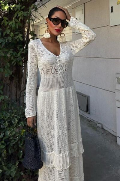 Düğme Detaylı Ve Kat Etekli Etnik Elbise 2859