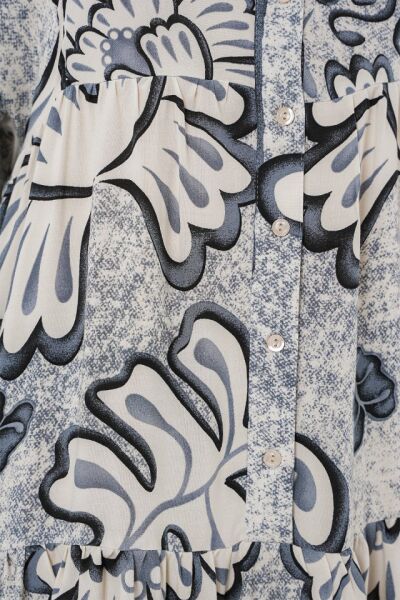 2423 Otantik Desenli Tesettür Elbise - K. Antrasit