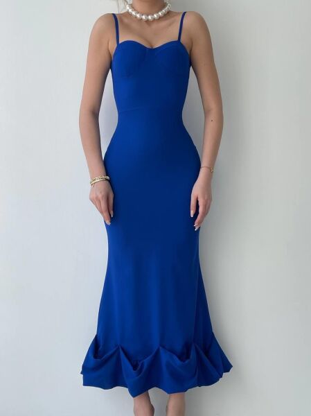 Dominic Eteği Büzgülü Midi Boy Elbise