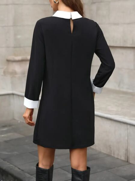 Kadın Uzun Kollu Yakalı Incili Ithal Krep Elbise