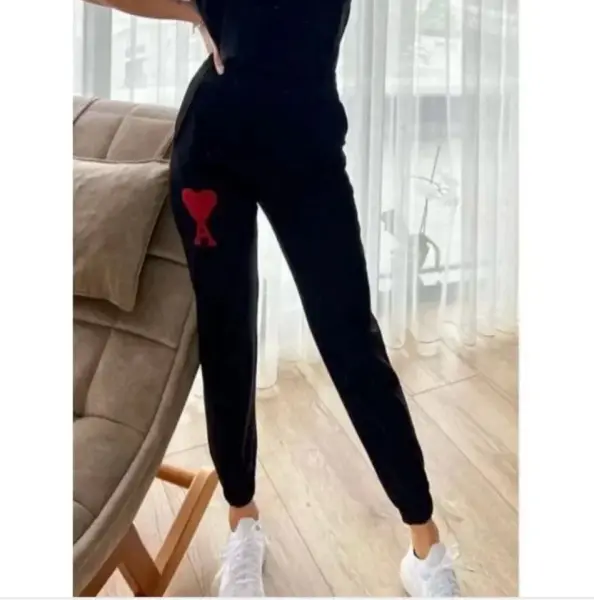Unisex İki İplik Baskılı Oversize Eşofman Altı - Siyah