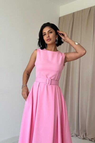 Fuşya Halter Yaka Kloş Elbise
