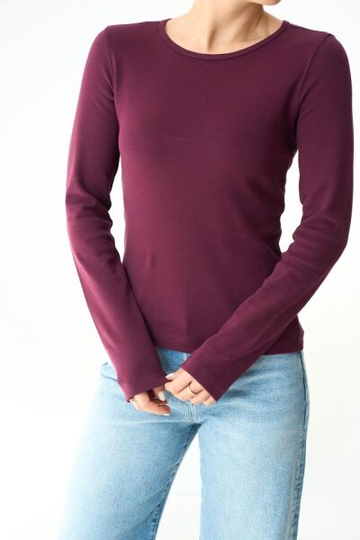 Uzun Kol Örme Body - Bordo