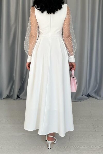 Beyaz Kolları Organze Kuplu Elbise