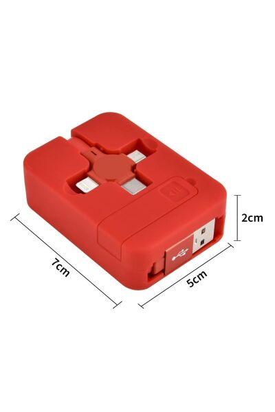 BUFFER® Cep Tipi Telefon Tutuculu Makaralı Uzayıp Kısalabilen 3'ü 1 Arada USB Şarj Kablosu